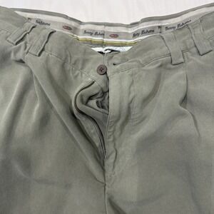 Tommy Bahama Relax Mens 35 Olive Green 100% Silk Herringbone Pleated Pants
